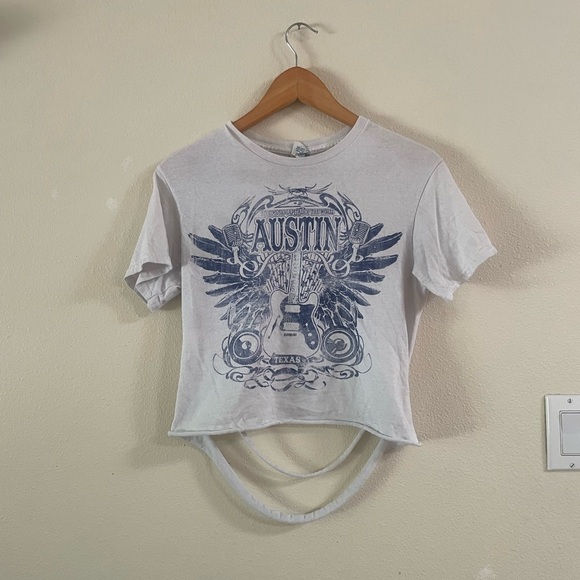 White and Blue AUSTIN Graphic Crop Tee with back design - Picture 3 of 6
